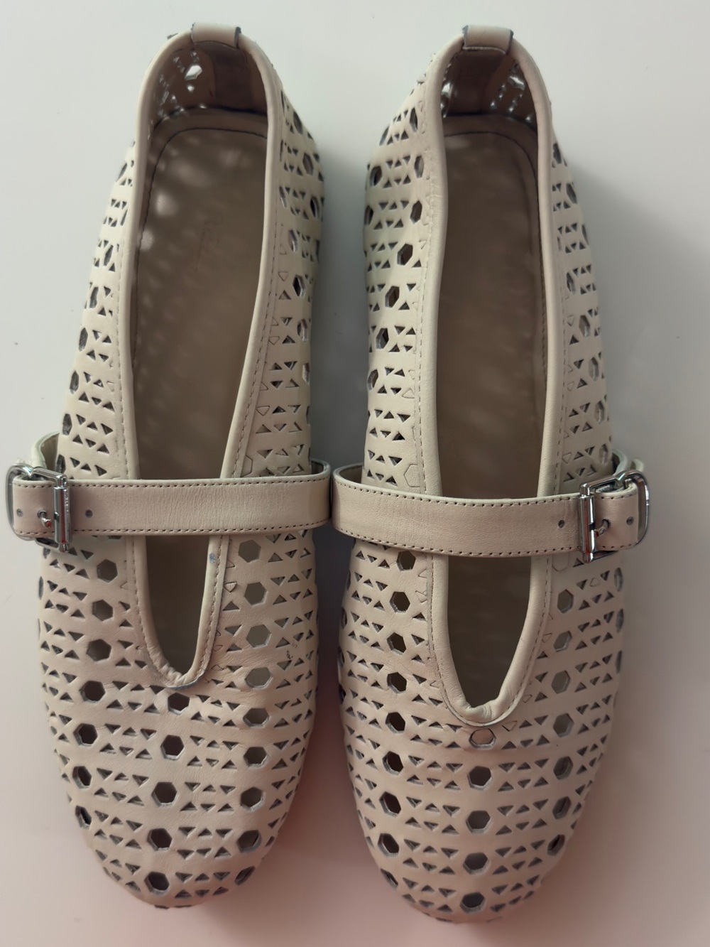 AREZZO Women’s Cream Laser-Cut Mary Jane Flats with Buckle Strap